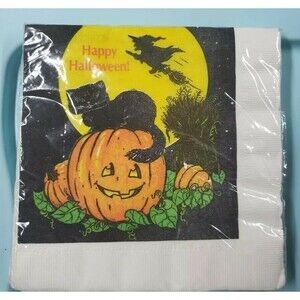 C.A Reed Facial Tissue Napkins Halloween Jack O Lantern and Black Cat Witch Moon